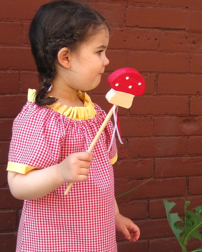 handmade girls dress and toadstool wand set in red and white / modern woodland fairy