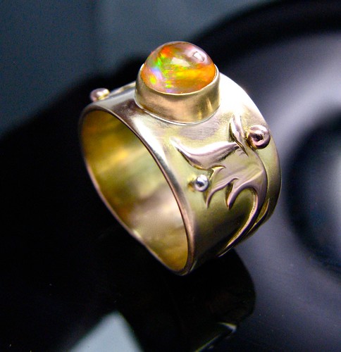 fire opal in 14 gold w rose gold overlay