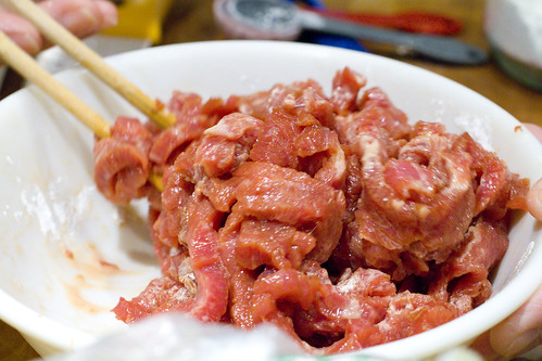 cornstarch mixed into beef strips