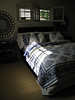 blue and white bedding+mixed floral print bedding+master bedroom