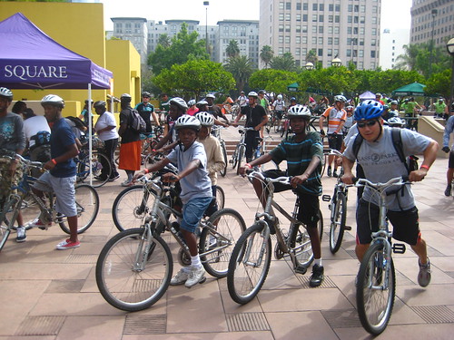 Kids on bicycles at the 2010 Pershing Square Discovery Ride.