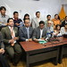 Asambleístas Rafael Dávila, Edwin Vaca, Ramiro Terán, Marco Murillo y Paco Moncayo junto a padres de familia perjudicados en rueda de prensa
