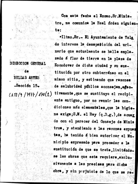 Autorización para ejecutar los urinarios subterráneos de Zocodover en diciembre de 1925
