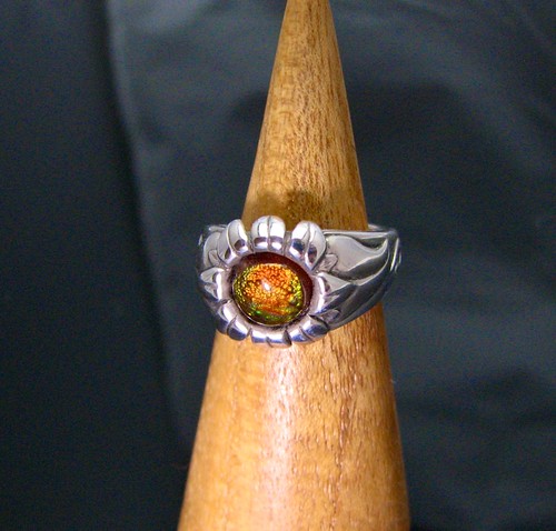 Sterling Fire Agate Sunflower Ring