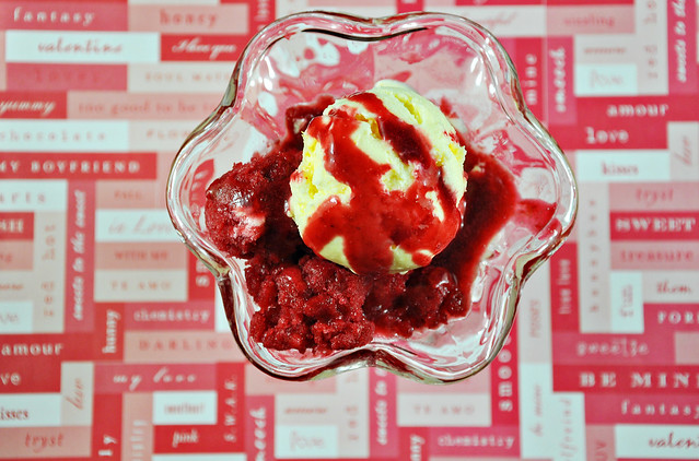 Lemon Ice Cream and Raspberry Granita Sundae