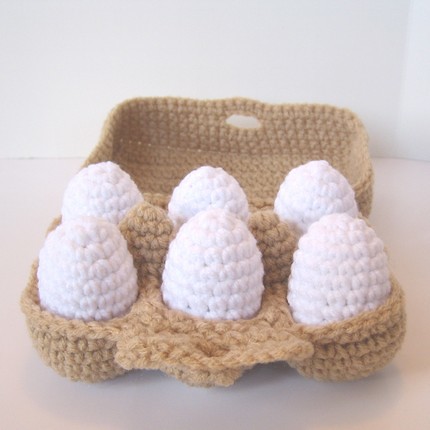 Half dozen crocheted eggs