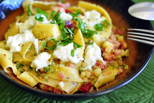 Pasta with Chilies, Burrata, and Pancetta