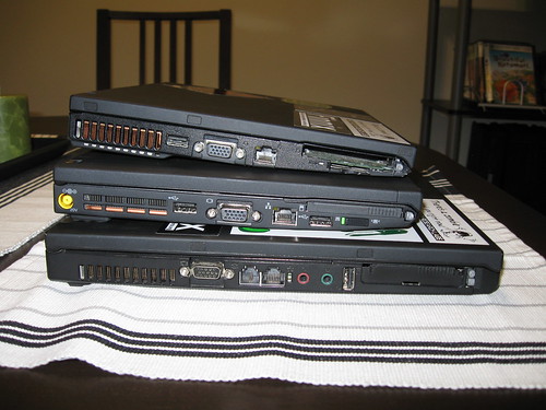 Three generations of ThinkPads