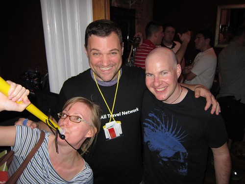 Sean Keener (BootsnAll), Michaela Potter, and I at the BootsnAll/Eurocheapo afterparty.