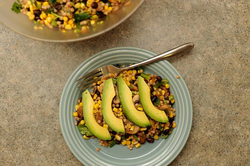 couscous salad with corn and mushrooms