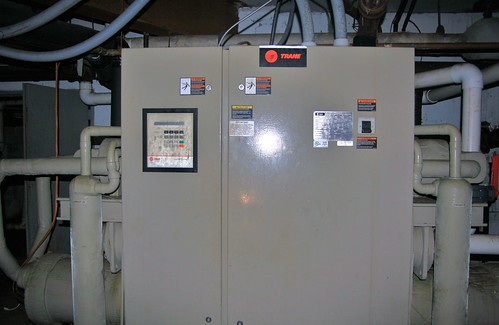 Large trane HVAC unit in basement of main building