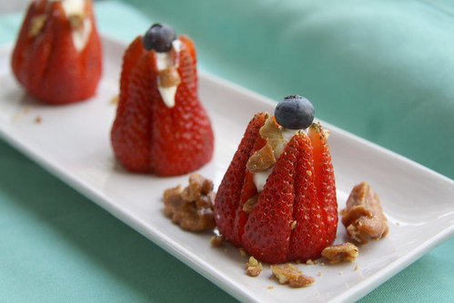 Cream Cheese Stuffed Strawberries with Blueberries and Candied Walnuts