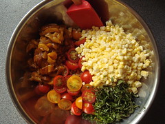 CSA Summer 10: Kamut Salad With Tomato, Corn, Roasted Sweet Pepper