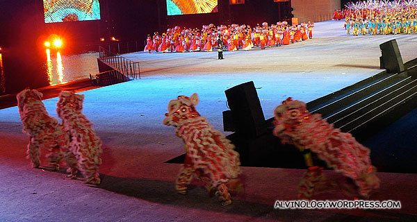The lion dancers take to the stage