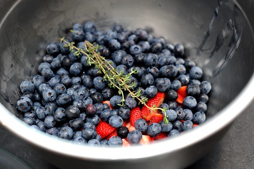 blueberries, strawberries, thyme