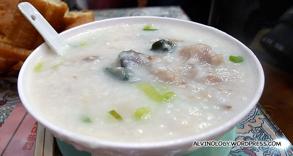Catherine's bowl of lean pork and century egg congee