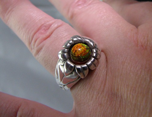 Fire Agate Sunflower Ring