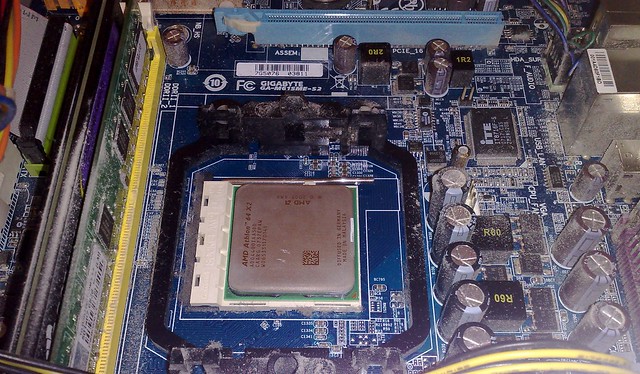Inside my computer. Note the amazing amount of dust.
