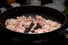 frying chopped pork belly