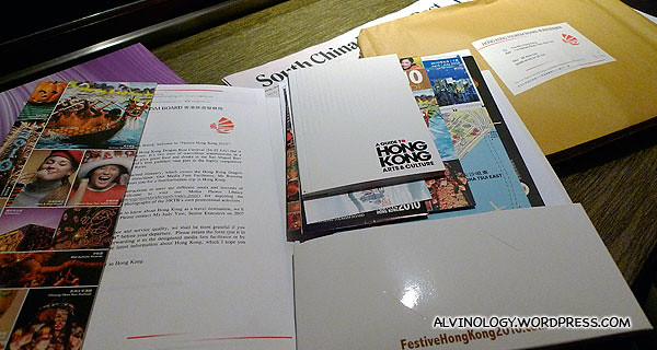 Press kits, brochures, maps and other useful material the HKTB folks had prepared for us in our room