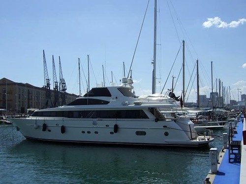beautiful yachts in old port in Genoa