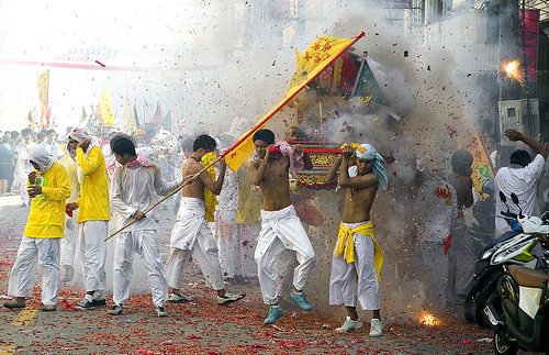 Firecrackers - Carrying the Gods in Phuket Town