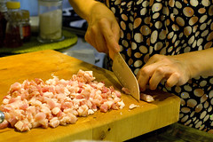 chopping pork belly