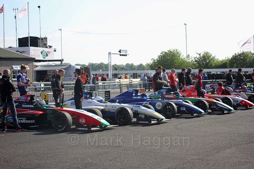 The British Formula Four cars and drivers at Thruxton, May 2017