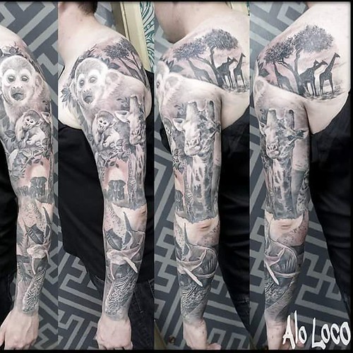 Alo Loco,  wild life animals black and grey realism full  sleeve, /alolocotattoo  /pg/AloLocoTattoo /alolocotattoo  London tattoo artist #blackandgrey #tattooartist ...