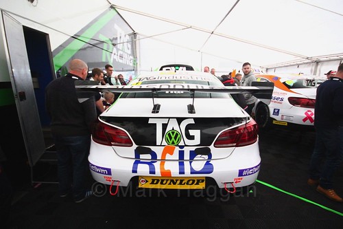 Jake Hill's Team Hard car in the garage at Oulton Park, May 2017