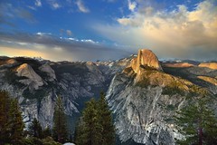 Blue Skies and Beautiful Clouds Above Half Dome and Yosemite National Park