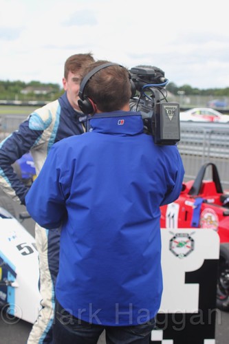 TV interviews after the FF1600 race at Kirkistown, June 2017