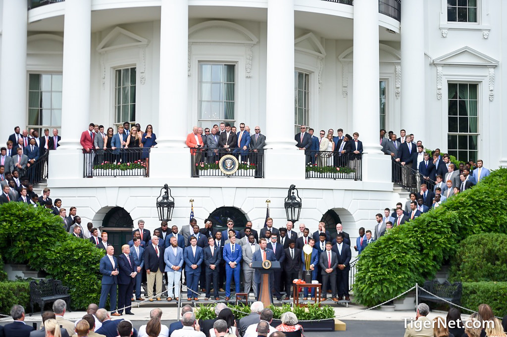 Clemson Football Photo of Dabo Swinney and Donald Trump and whitehouse and nationalchampions