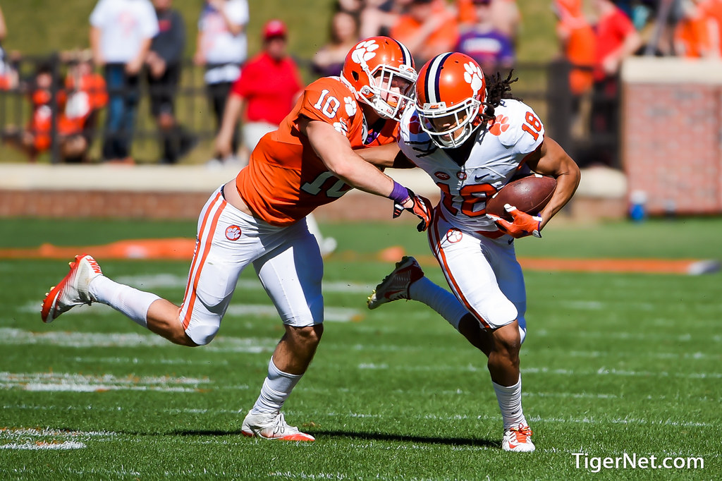 Clemson Football Photo of Baylon Spector and TJ Chase and springgame and orangeandwhitegame