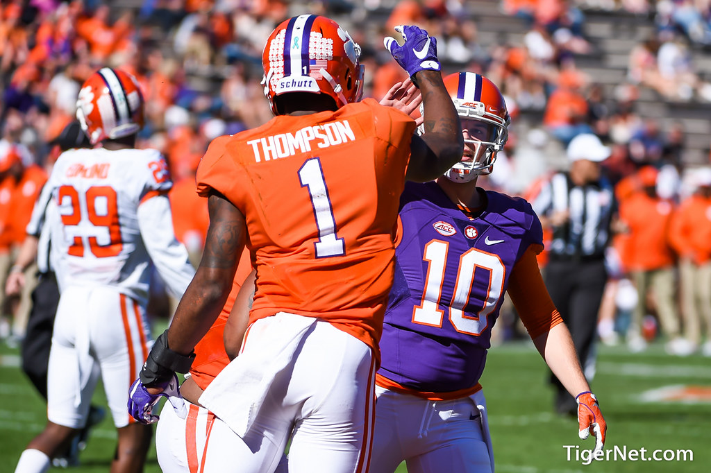 Clemson Football Photo of Trevion Thompson and Tucker Israel and springgame and orangeandwhitegame
