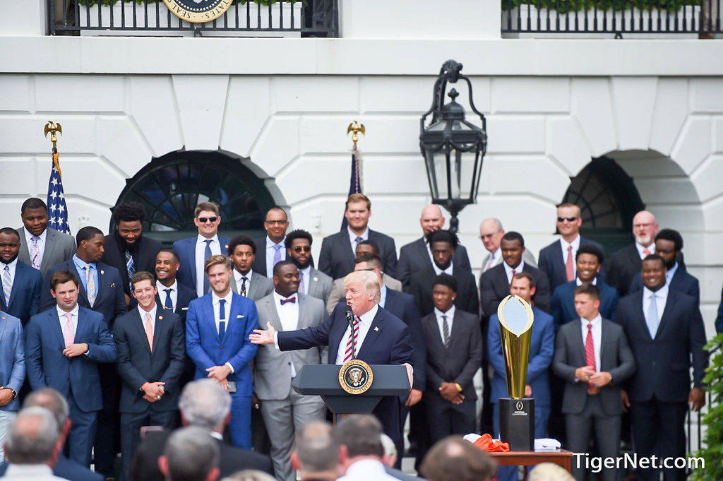 Clemson Football Photo of Donald Trump and whitehouse and nationalchampions