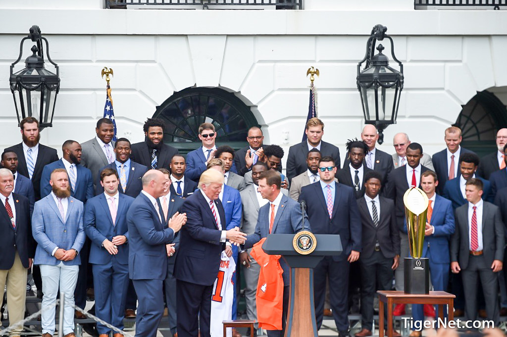 Clemson Football Photo of Dabo Swinney and Donald Trump and whitehouse and nationalchampions