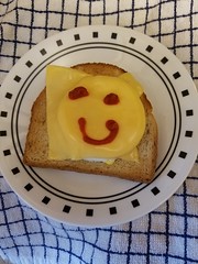 5-19-2017: The happiest open-faced egg sandwich. Cambridge, MA
