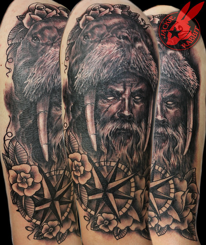 Old Man Viking Portrait 3d Realistic Walrus Seaman Sailor Black and Grey Sleeve  Tattoo by Jackie Rabbit - a photo on Flickriver