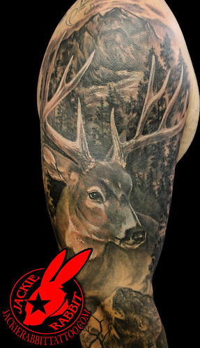 Deer Forest White Tail Buck Rack Antlers Tree Forest Hunting mountains  Nature Realistic 3D Sleeve Tattoo by Jackie Rabbit - a photo on Flickriver