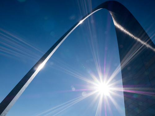 Gateway Arch Closeup Sun rays