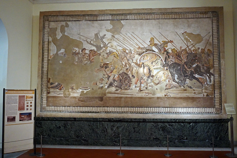 Mosaic of the decisive battle between Alexander the Great and the Persian king Darius at House of the Faun in Pompeii -National Archaeological Museum, Naples, Italy<br/>© <a href="https://flickr.com/people/38743501@N08" target="_blank" rel="nofollow">38743501@N08</a> (<a href="https://flickr.com/photo.gne?id=35926967631" target="_blank" rel="nofollow">Flickr</a>)
