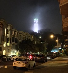 Coit Tower in the fog last night