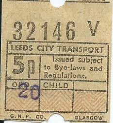 Leeds City Transport 5p Bus Ticket