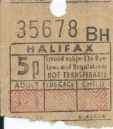 Halifax Corporation Passenger Transport Bus Ticket - 5p