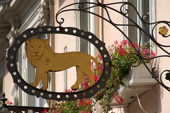 Michelstadt, Marktplatz, Schild Zum goldenen Löwen (cantilever sign)
