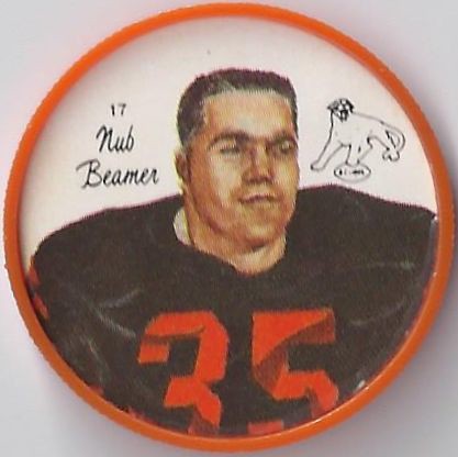 1964 Nalley's Potato Chips CFL Plastic Football Coin (type 2 back) -  NUB BEAMER #17-N (British Columbia Lions / Canadian Football League)