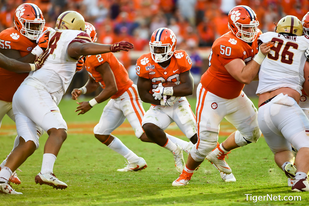 Clemson Football Photo of Justin Falcinelli and Tavien Feaster and Boston College