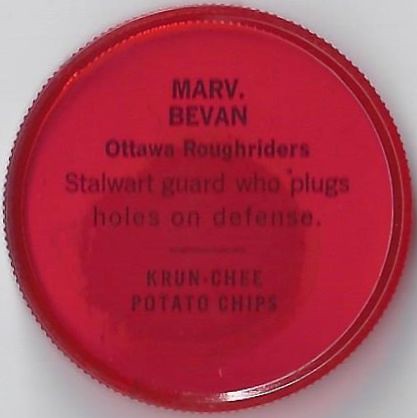 1963 Krun-Chee / Nalley's Potato Chips CFL Plastic Football Coin - MARV BEVAN #32-KC (High Number / Short Print) (Ottawa Rough Riders / Canadian Football League)