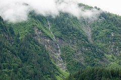 Waterfall snakes down mountain in Juneau